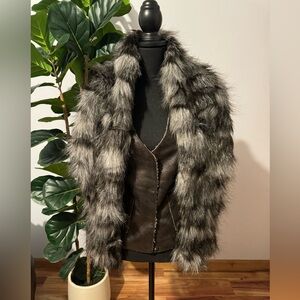 Chic Faux Fur Jacket - Black and Gray